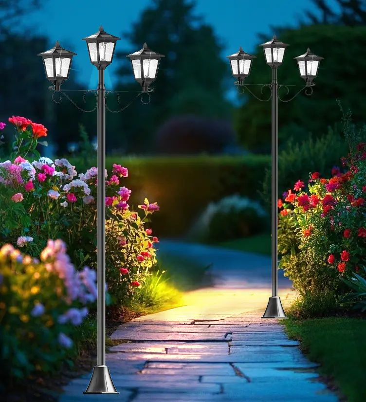 Upgraded 72" Triple-Head Solar Lamp Post – Adjustable Height, Energy-Efficient & Waterproof, Auto Dusk to Dawn for Garden & Patio