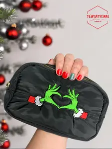 Little Green Monster Christmas Fanny Pack with Multiple Compartments