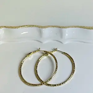 #1419 Hoop Argollas 50 mm for Women Elegant 14k Gold Plated Stainless Steel 3 Layers Waterproof Daily Wear Jewelry