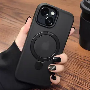 Matte MagSafe Magnetic Smartphone Case with Foldable Ring Kickstand for iPhone 17 Pro Max,16,15,14 Plus,13,12,11 - Anti-Fingerprint Back, Shockproof Soft Frame, Minimalist Solid Color, Wireless Accessory for Cellphone Devices, Unisex Daily Gift