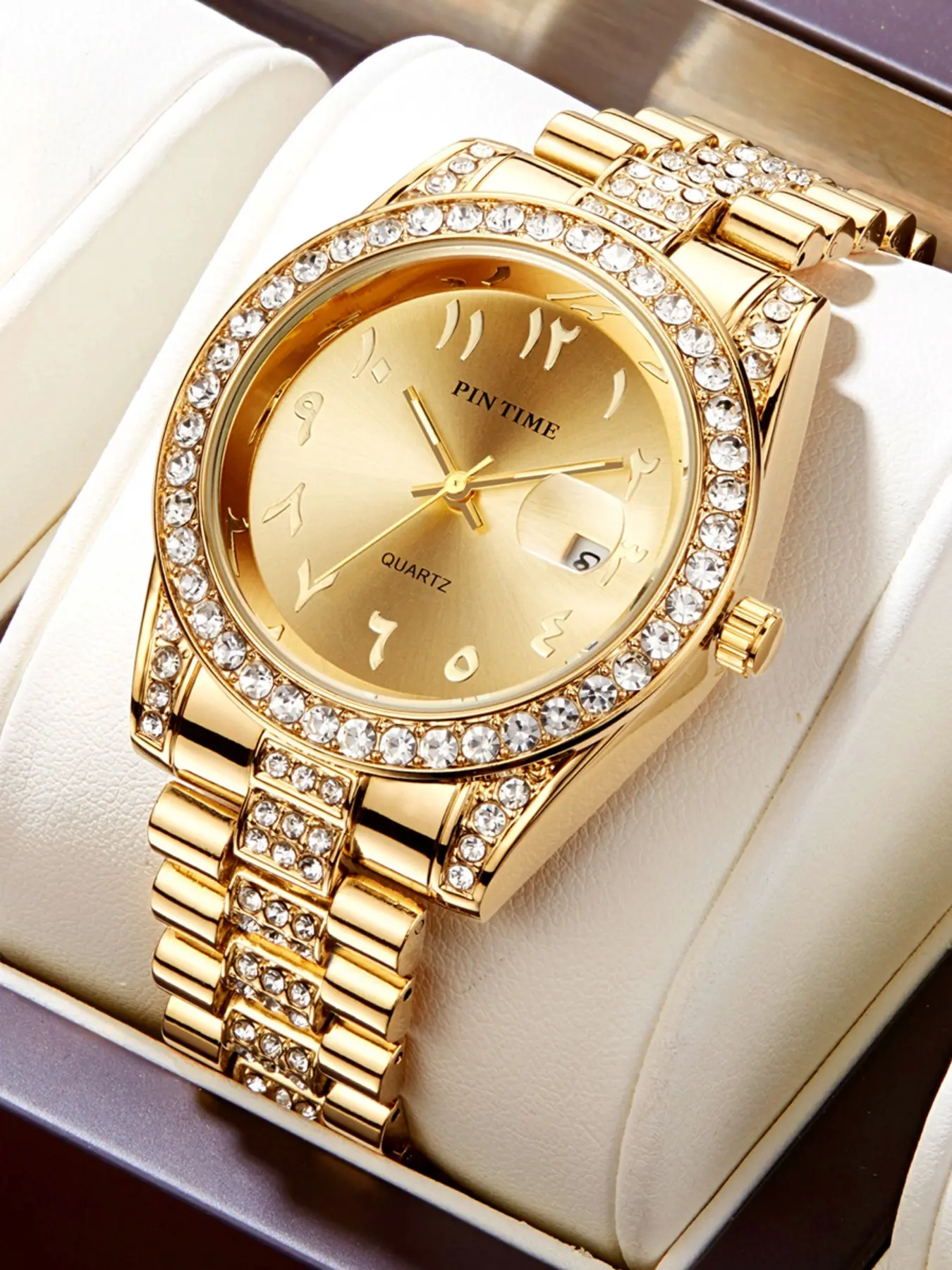 Men's Quartz Wristwatch Diamond Watch Luxury Hip Hop Style, Fashionable Watches, Stylish Watch, Diamond Jewelry Case, High-End Design, Perfect Christmas Gift, Wedding Gift Choice
