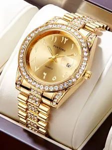 Men's Quartz Wristwatch Diamond Watch Luxury Hip Hop Style, Fashionable Watches, Stylish Watch, Diamond Jewelry Case, High-End Design, Perfect Christmas Gift, Wedding Gift Choice