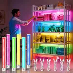 3/6pcs RGB Mood Cabinet Light, Rechargeable Magnetic LED Motion Sensor Light, Multi-Color Adjustable, Wireless Cabinet and Wardrobe Lighting, USB-Powered with Lithium Battery, Magnetic Mounting for No Drilling or Wiring, Adjustable Lights
