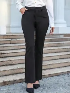 Elegant Women's Business Casual Pants, Formal, Basic, Pockets, Fitted, Office Wear, Daily Commute Style, Plain Color, Solid, Comfortable Fit, Perfect for Work