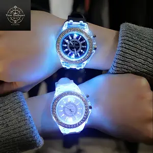 Glow-in-the-Dark Silicone Watch with Rhinestone Accents - Stylish LED Light-Up Time Display for Men, Women & Youngsters, Black Dial, Quartz Movement, Casual Fashion Accessory, Fun Nightwatch |   Analog Display Watch |   Silicone Strap Watch