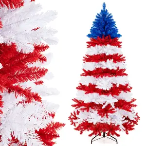 COSTWAY - 7.5 Feet Artificial Christmas Tree with Warm White LED Lights