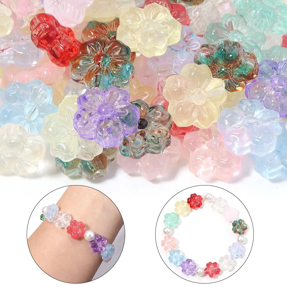 30pcs/lot 14mm Cherry Blossom Glass Beads Colorful Flower Lampwork Beads Loose Spacer Beads For Jewelry Making DIY Accessories