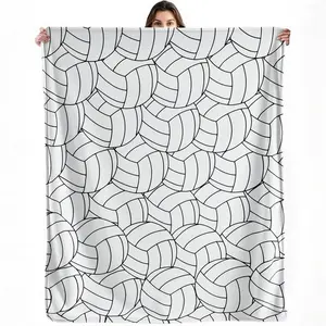 Volleyball Pattern Flannel Fleece Blanket, Black and White Sports Ball Print, Soft Warm Throw for Couch Sofa Bed, Cozy Athlete Gift Blanket