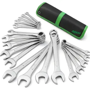 19-Piece Metric Combination Wrench Set 6-24mm Standard Spanner Wrench Set Mechanic Tool Sets with Rolling Pouch Open End Wrenches for Household Garage Workshop Auto Repairs