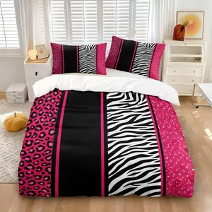 Leopard Print Patchwork Duvet Cover Set, Including 1 Duvet Cover & 1 or 2 Pillowcases, Y2K Sweet Cool Style Bedding Set, Classic Leopard Print & Zebra Print Design, Soft Microfiber, Perfect Birthday Graduation Gift for Girls Teens
