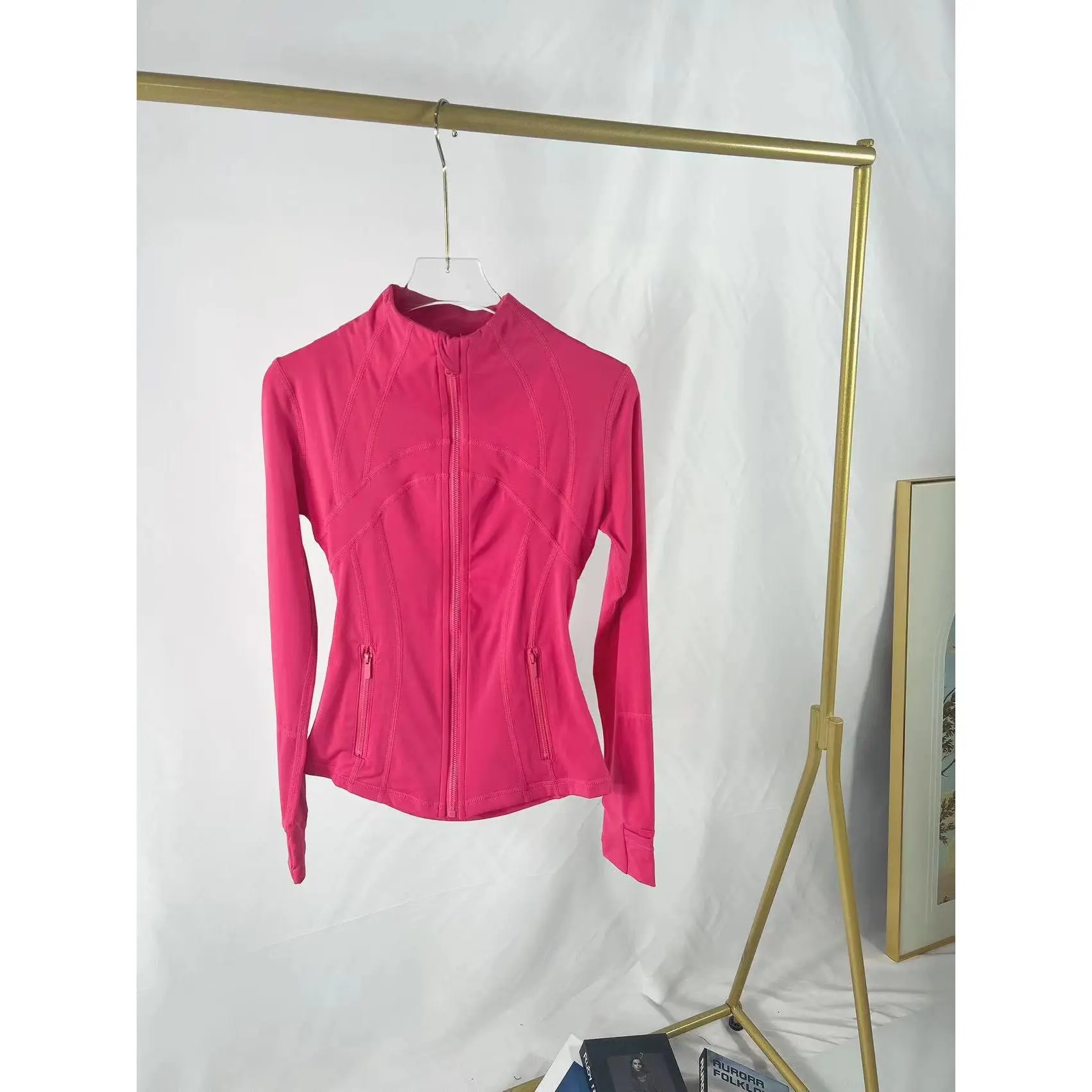 Watermelon red stand up collar jacket