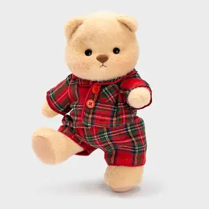 Getahug Christmas Red and Green Plaid Pajamas Bear | Handmade Jointed Stuffed Animal Gift for Christmas Durable Soft Fluffy Interactive Realistic Bunny Soft Cuddly Gift