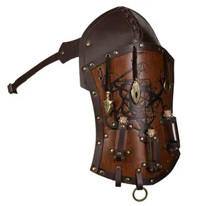 HiiFeuer Medieval Alchemy Shoulder Armor with Pendant Vials, Embossed Mercenary Knight Single Pauldron for Cosplay Ren Faire Clothes Party Costume Accessory Multiple Accessories