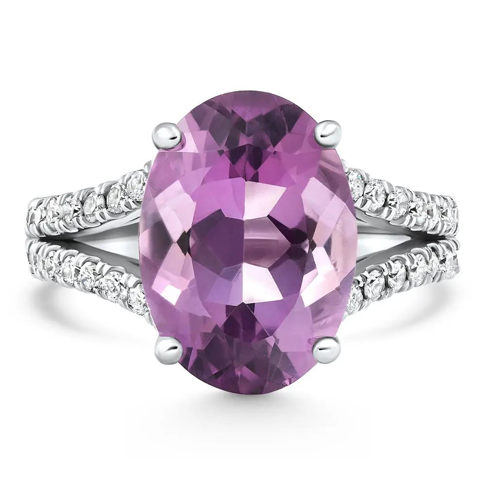 4 3/4Ct Amethyst Diamond Split Shank Engagement Ring 14k White or Yellow Gold