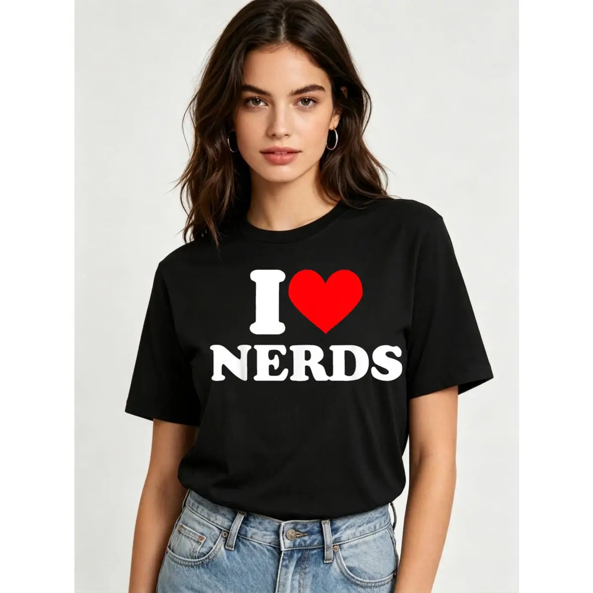 Women Men T-sirt I Love Nerds Text Print Tee Cotton Clothing Streetwear