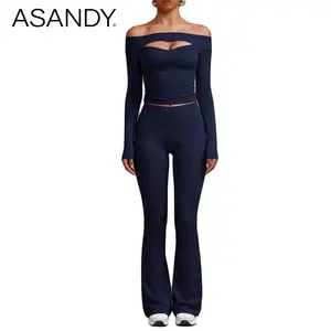ASANDY Women's High-Waist Flare Leggings - Seamless Stretchy Slim-Fit Bootcut Flare Pants, Elegant Silhouette, Versatile Style for Workout & Daily Casual Streetwear