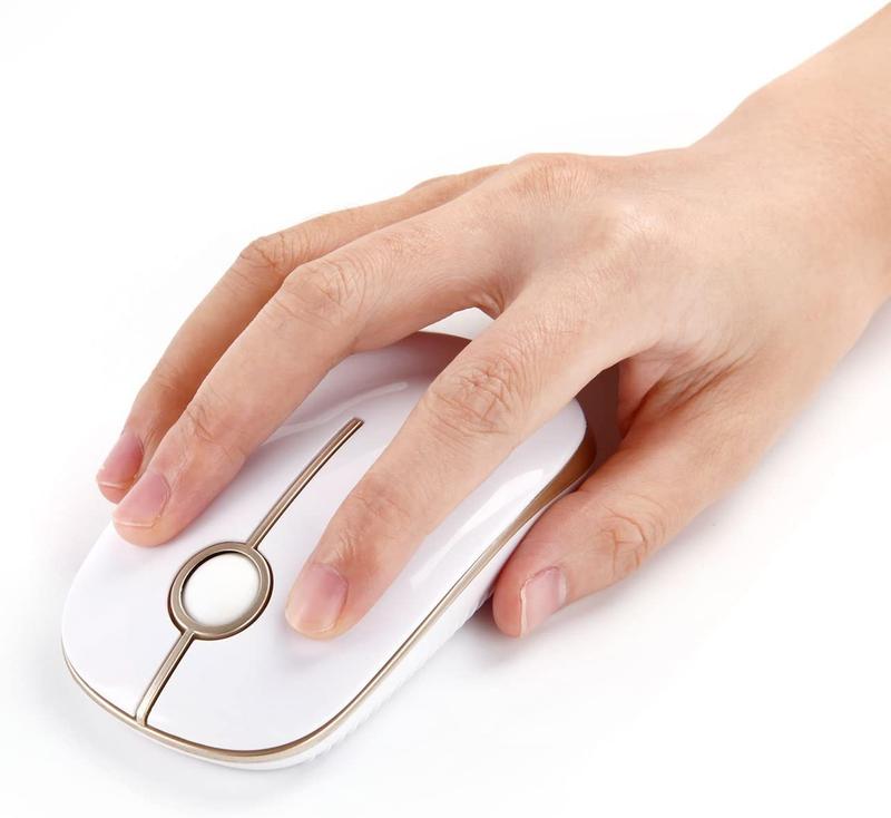 Vssoplor Wireless Mouse, 2.4G Slim Portable Computer Laptop Mouse with Nano Receiver Quiet Silent Optical Mice for Notebook, PC, Laptop, Computer-White and Gold