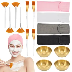 16 Pcs Facial Tools For Estheticians - Fan Fluffy Brushes, Gold Face Mask Mixing Bowls, Headband, Esthetician Supplies Professional Accessories Suitable For Facials Care And Spa