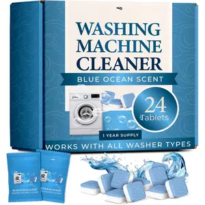 Washing Machine Cleaner Tablets - Deep Clean Washer Descale, Laundry Tub Cleaning Solution, Smell Fresh, Eliminates Buildup & Dirt, For Front & Top Load Washers, Easy-to-Use Tablets, 24 Pack
