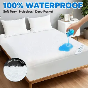 Premium Terry Waterproof Mattress Protector, Ultra-Soft Breathable Noiseless Absorbent Mattress Topper Cover Solid Color Fitted Sheet with Deep Pocket, Bed Cover Protector for Kids Adults Pets, Machine Washable #TiktokShopSpringGlowUp