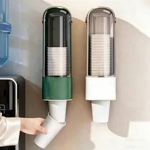 One-touch cup dispenser, automatic water dispenser, no-drill paper cup holder, dustproof kitchen storage rack, wall-mounted cup holder