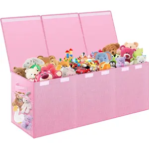 Box,  Box for  Boys Girls, Collapsible Sturdy  Storage Organizer with Mesh Pockets, 41"x14"x16"   Chest Boxes Bins Baskets for , Playroom, Pink