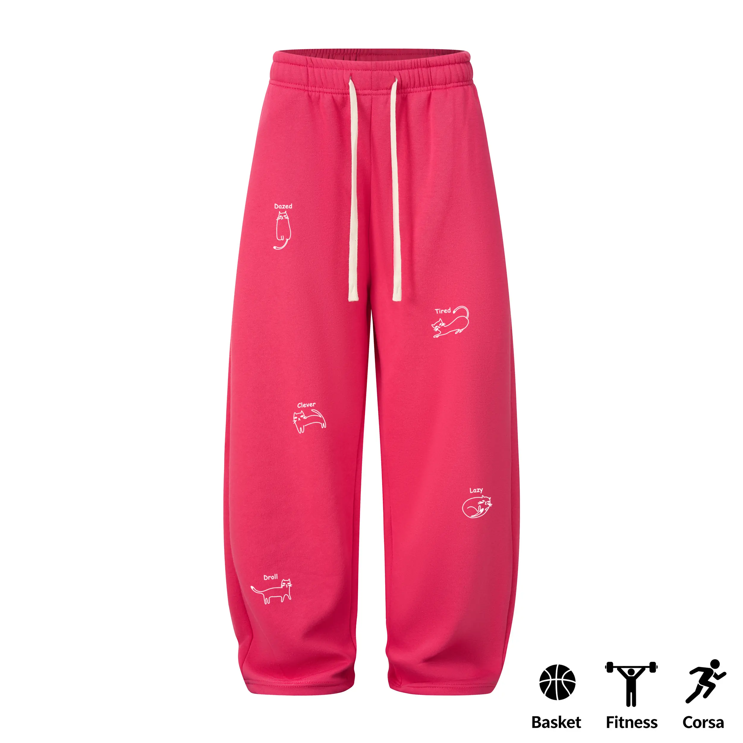 Men’s loose-fit jogger sweatpants with a funny cartoon cat graphic print, elastic waistband with drawstring, casual streetwear pants