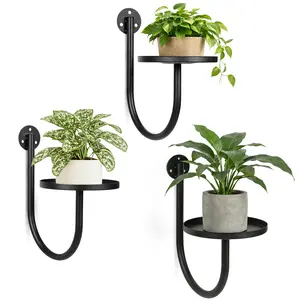 3-Pack Metal Wall-Mounted Plant Shelves, Modern Indoor Wall Plant Holders, Space-Saving Hanging Planters for Living Room, Office Decor