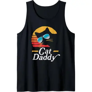 Cat Daddy Vintage 80s Style Cat Retro Sunglasses Distressed Tank Top