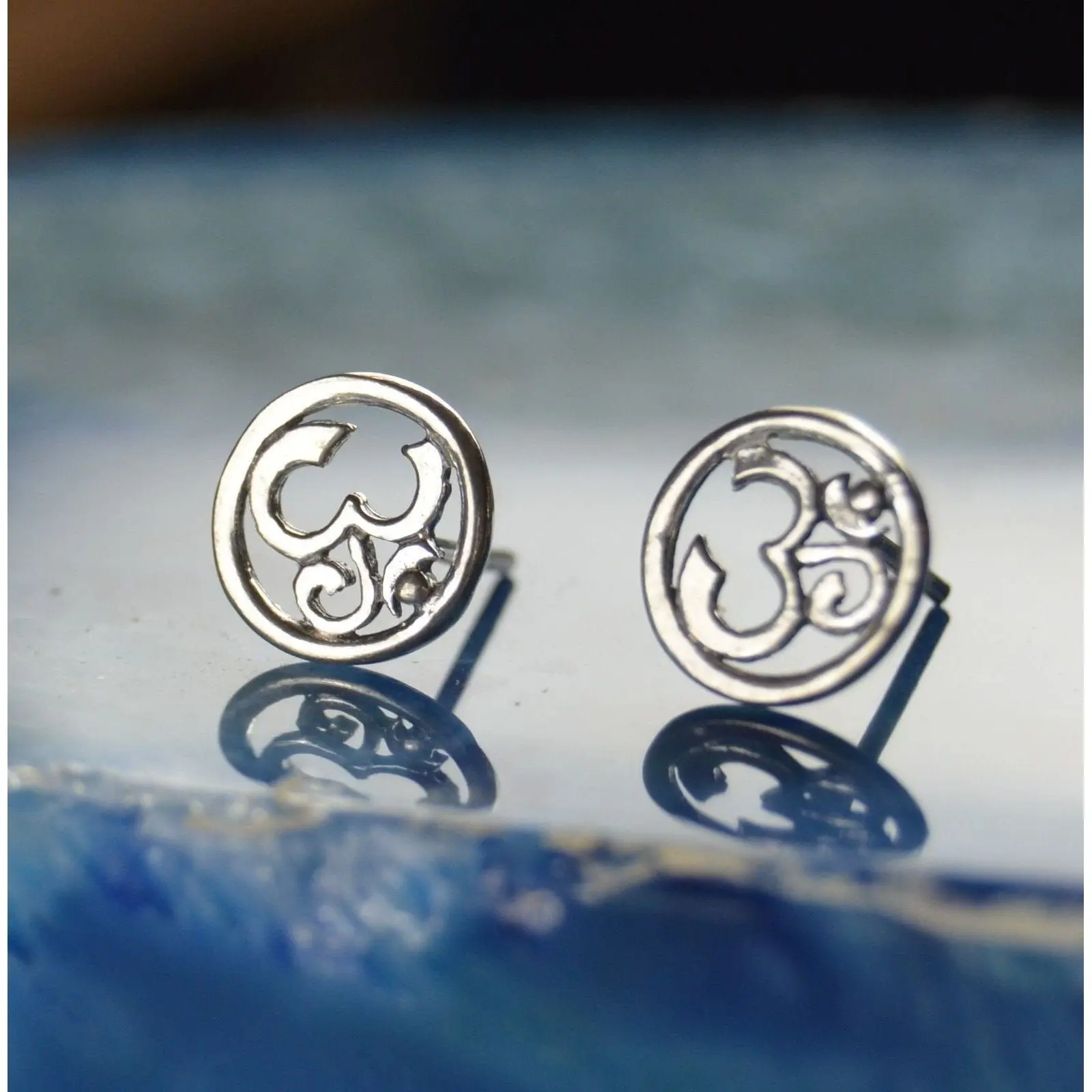 Sterling Silver OM ohm stud post earrings