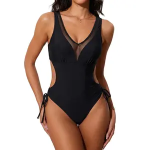 Chicovar Boutiques Women One Piece Swimsuit Tummy Control Bathing Suit with Cut Outs, Sexy Mesh Sheer V Neck, ideal for Sunbathing, Surfing, Swimming, Vacations, Beach Days, Honeymoons and Cruises, Valentine's Day, Summervibes