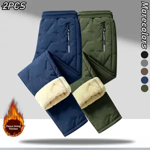 Men's 2-Pack Fall/Winter Straight-Leg Thick Ultrasonic Cotton Trousers, Menswear Minimalist Casual Style, Fleece-Lined Warmth, Zippered Pockets, Comfortable Fit - Ideal for Everyday Commuting, Home Wear, Trouser fathersdaygift