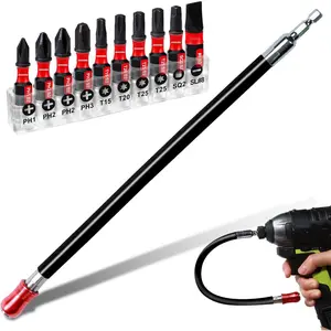 Flexible drill bit Extension  Bit Holders, 1PACK 12Inches Flex Shaft Extension Socket Drill Bit Holder Hex Shank Quick-Change Drill Bit Guide with 10 count  Bits