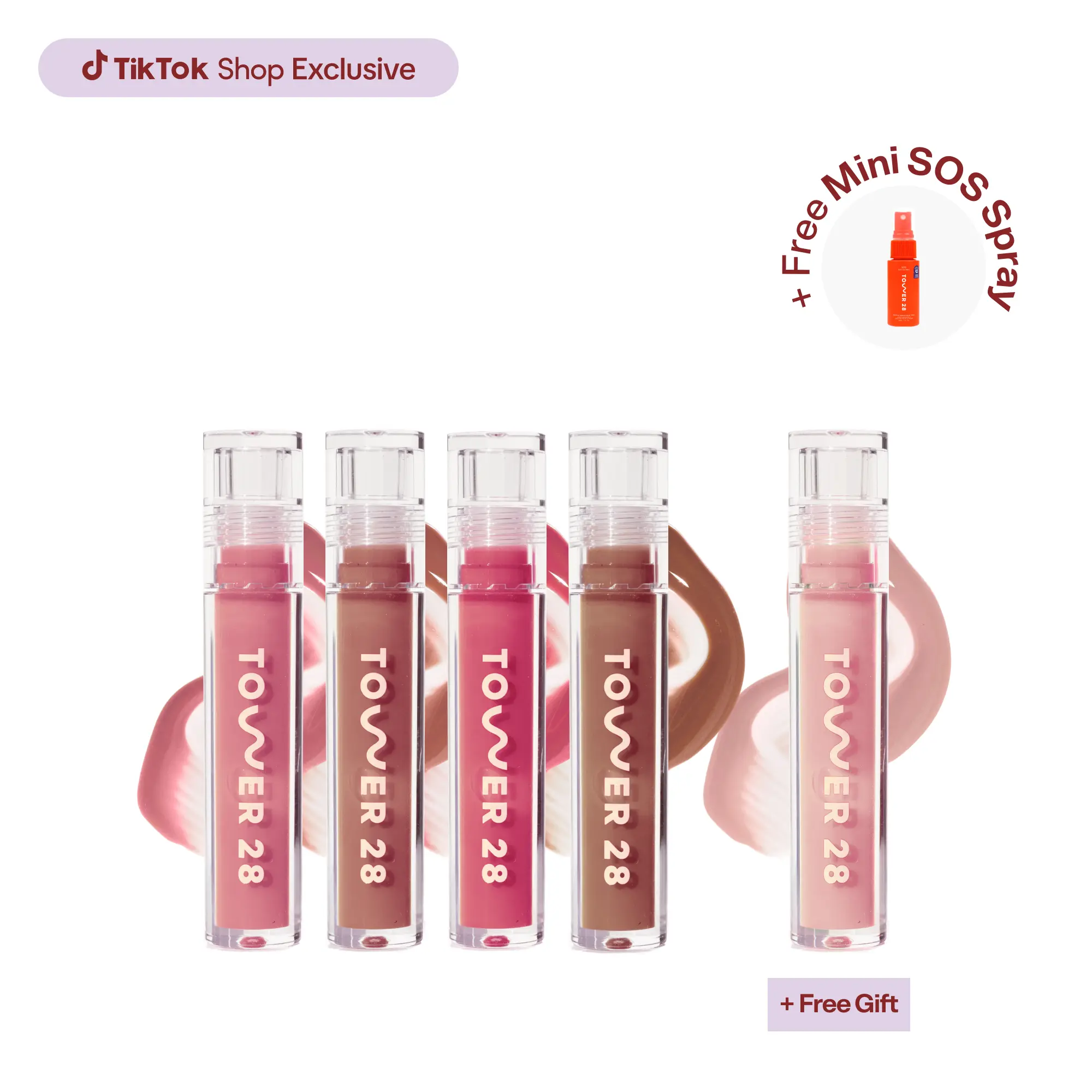 Tower 28 Beauty Milky Lip Set - Makeup, Blend, Nourishing, Sensitive, Glossy Cosmetic in Clear Bottle Matte Lipstick Lipgloss