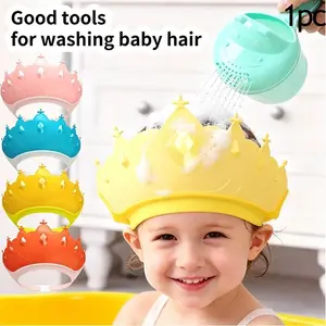 1pc Kids Hair Washing Waterproof Cap, Crown Design Adjustable Baby Bath Hat, Ear Protection Anti-Water Infant Shampoo Tool
