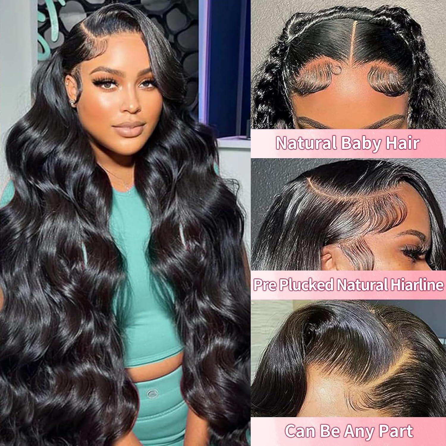 32 Inch Body Wave Lace Front Wigs Blended Human Hair Pre 