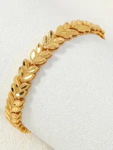 24k Golden Plated Copper Wheat Sheaf Bracelet, Luxury Tribal Design Adjustable Open Cuff Bangle for Women, Ideal for Gift, Wedding, Valentine's Day