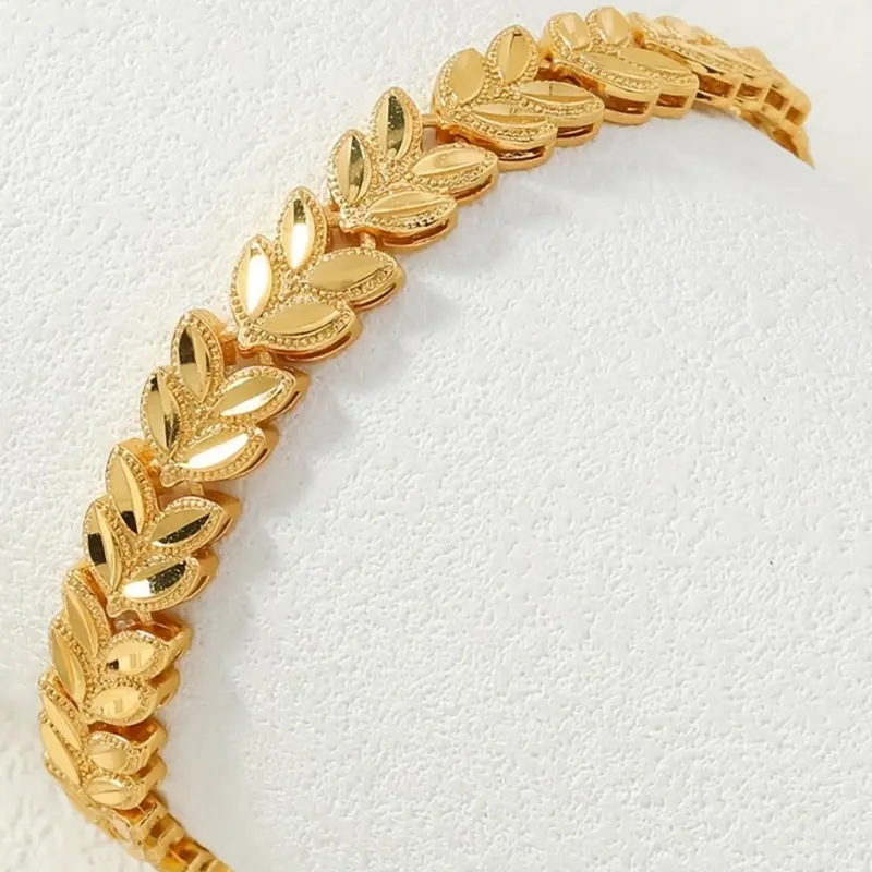 24k Golden Plated Copper Wheat Sheaf Bracelet, Luxury Tribal Design Adjustable Open Cuff Bangle for Women, Beautiful Bracelets, Ideal for Gift, Wedding, Valentine's Day, Trendy Stack Bangle, Jewelry Bracelet