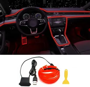 Car Interior LED Ambient Light USB Powered, 5M Fiber Optic Strip with Fuse Protection, Multi Color Modes Decorative Interior Lighting, Create Cool Atmosphere for Any Car