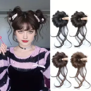 2 pieces of women's messy long hair bun hair accessories, synthetic wavy hair wraps, easy to wear, suitable for festivals, parties, and essential for Christmas costumes