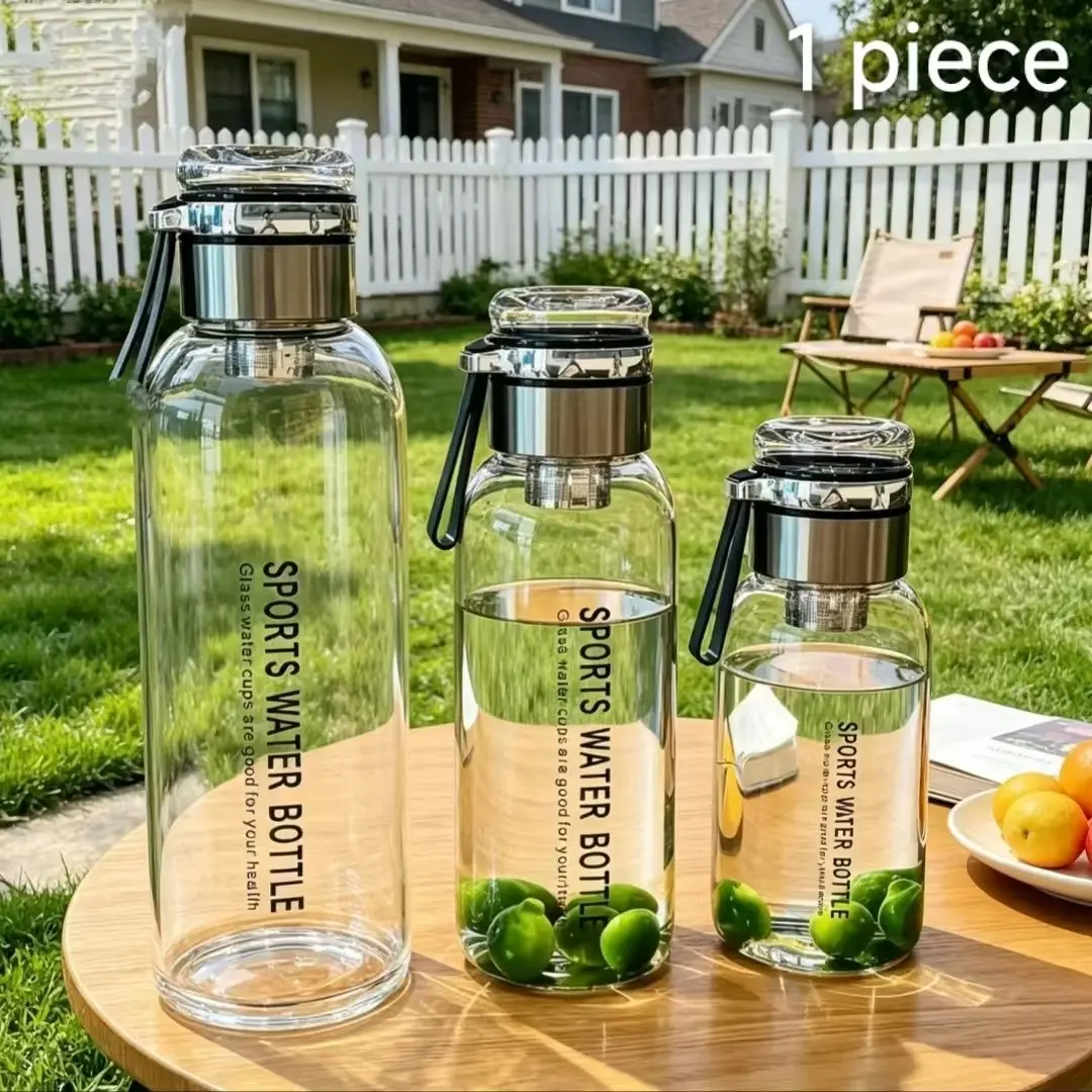 Large Capacity Reusable Borosilicate Glass Water Bottle with Stainless Steel Tea Infuser, Protective Sleeve & Carry Strap, Leak Proof BPA Free for Hot & Cold Beverages, Fitness Travel Outdoor Daily Use, Sports & Durable Water Bottles
