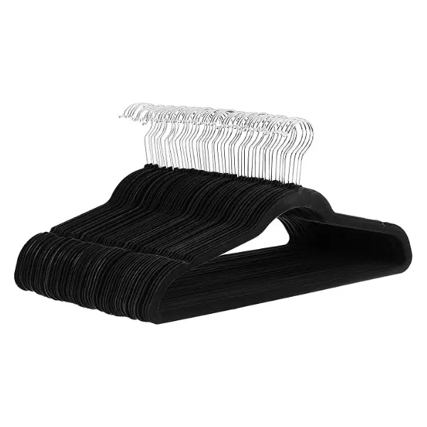 50 Pack Slim Velvet Clothes Hangers, Non Slip Space Saving Suit Hangers for Closet Organization, Heavy Duty Black Velvet Hangers for Shirts Pants Dresses Jackets and Coats