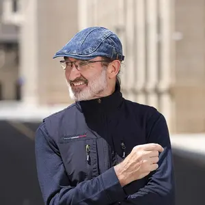 Vintage hat, men's beret, adjustable size hat, simple solid color denim hat, Christmas gift.