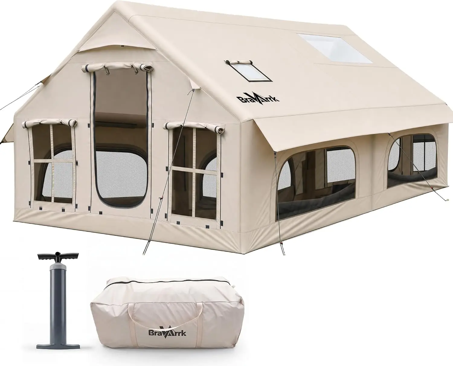 QWTRDFInflatable Tent for Camping 8-12 Person, 4 Season Family Glamping Tent | with Stove Jack and PVC Skylight, PU3000mm Oxford , 7-Minute Setup Pump Included,Waterproof,Hot Tent,Blow Up Tent,Air Tent