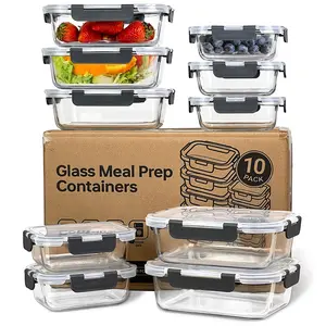 Glass Food Storage Containers Set 10-Pack BPA-Free & Leak-Proof Multicolor Kitchen Utensils for Meal Prep, Microwave, Oven, Freezer, Dishwasher Use
