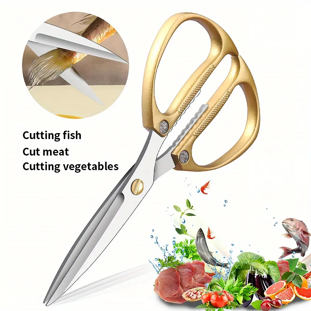 1pc Heavy-Duty Stainless Steel Kitchen Shears, Multi-Purpose Scissors for Cutting Fish, Meat & Vegetables