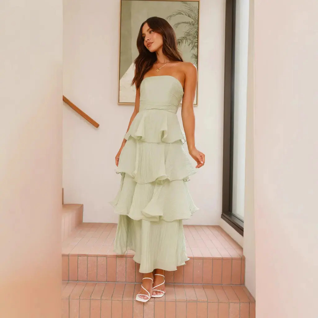 knee length dresses for ladies Blue Tiered Strapless Mini Dress Large main image 1