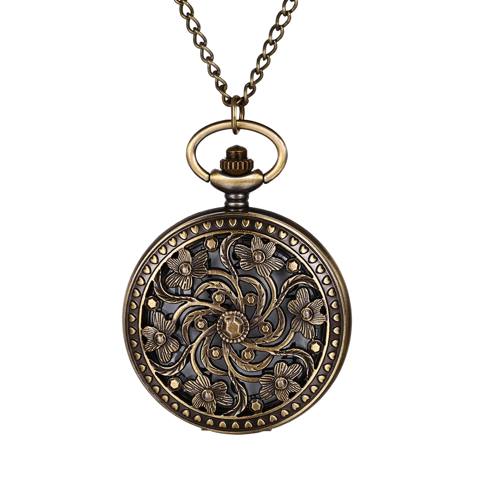 OIDEA Vintage Pocket Watch - Hollow Engraved Floral Design Quartz Fob Watch with Long Necklace Chain, Unisex Fashion Accessory, Vintage Pocket Watches