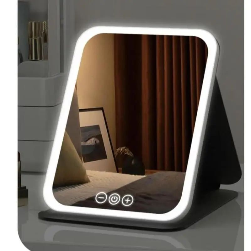 Portable Lighted Beauty Mirror with 3 Color Lighting, Dimming Function, Touch Screen, and Highlight Feature, Rechargeable Tabletop LED Design