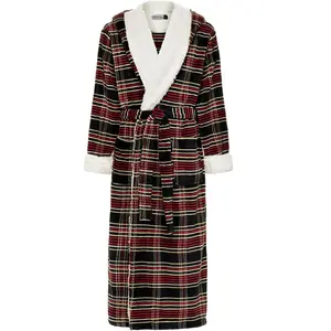 ADR Men’s Long Hooded Robe, Hooded Big and Tall Plush Fleece Hoodie Bathrobe Refined Tartan Plaid Large Tall